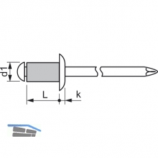 Mehrbereichsniete FRK 4.0x 9.5 Aluminium mit Edelstahldorn RAL7005 hellgrau