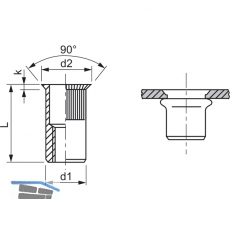 Blindnietmutter Senkkopf gerndelt Rundschaft offen M 5x13.5 Aluminium
