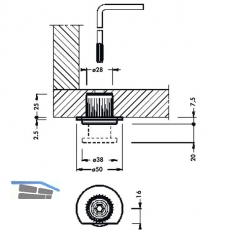 Hhenversteller zum Einbohren 305, 38, Tragkr.400KG, Zamak blank/KS schwarz