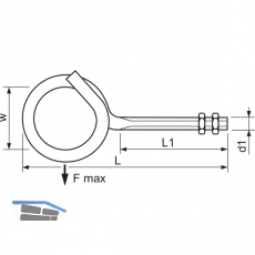 Deckenhaken mit metrischem Gewinde M10x140 verzinkt-blau