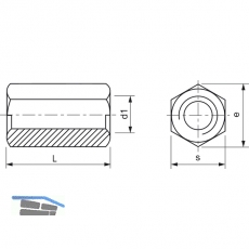 DIN6334 M 6x 18 Edelstahl A2 Sechskant-Langmutter 3 d