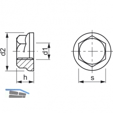 DIN6923/ 8 M 8 verzinkt Sechskantmutter mit Flansch