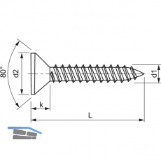 DIN7982C 3.5x 16 Phillips-KS Edelstahl A2 Senkkopf-Blechschraube ~ISO 7050