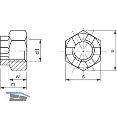 DIN 935/ 8 M33x1.5 verzinkt Kronenmutter mit Feingewinde