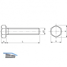 DIN 961 8.8 M24x2.0 x 50 blank 6kt-Feingewindeschrauben ohne Schaft