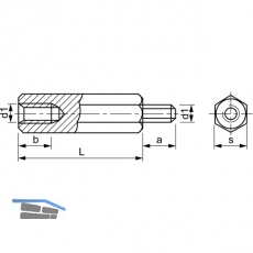 Distanzhalter M 4x 8 Innen-/Aussengewinde Messing vernickelt