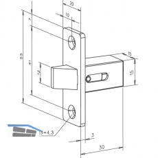 Fallenschloss 802 fix, Stulp 55 x 20 x 3 mm, grau lackiert