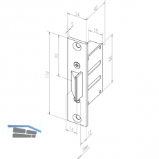 Fallenschloss 807-10 einstellbar, Stulp 110 x 24 x 3 mm, grau lackiert