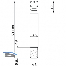 Einfachbolzen, M8x1, L 39, Zamak vernickelt