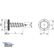 Fassadenbauschraube spitz 6.5x 38 verzinkt mit Neoprendichtscheibe  16 mm