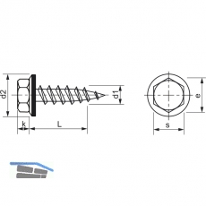 Fassadenbauschraube spitz 6.5x 25 verzinkt mit Neoprendichtscheibe  16 mm