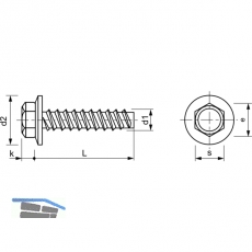 Fassadenbauschraube stumpf 6.3x 50 verzinkt mit Neoprendichtscheibe  16 mm