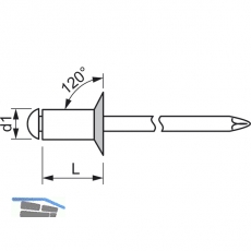 ISO15980 GESIPA Blindniete Senkkopf 4.0x10 Stahl verzinkt mit Stahldorn