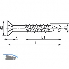 Holzbohrschraube Senkkopf 4.5X 60/40 Torx 20 Edelstahl A2