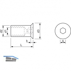 Hlsenmutter Senkkopf M12x 20 Edelstahl 1.4305 mit Innensechskant