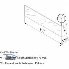 BLUM LEGRABOX Einschubelement-Vorne, H=138, KB=1200, Glas klar
