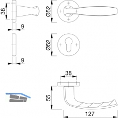 HOPPE - Drckergarn. m Schlsselros. fr Innentren, TS40-45, silber elox