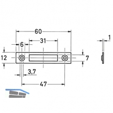 Schlieblech eckig, 60x12 mm, Stahl vernickelt