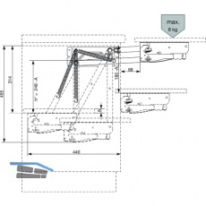 Parallel-Schwenkmechanik PSM 1128,Einbauhöhe 455 mm, Stahl weiß lackiert