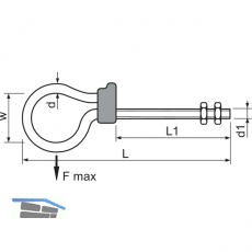 Sicherheitsschaukelhaken metrisches Gewinde M12x160 verzinkt-blau TV-geprft