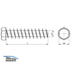 SPAX-Gewindestange 16x1400 verzinkt-blau mit Sechskantkopf und Bund