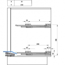 VAUTH-SAGEL Etagenauszug/Tablar, 83 x 80 x 470 mm, silber RAL 9006