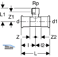 Geberit Mapress C-Stahl T-Stck m.Abg.