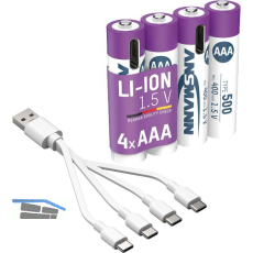 ANSMANN Batterie Akku mit Ladekabel LR03 AAA 1,5 Volt 4 St�ck