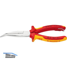KNIPEX Flachrundzange mit Schneide, gebogen, VDE 200 mm mit Befestigungs�se