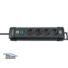 BRENNENSTUHL 4-fach Verteiler schwarz mit Schalter L�nge 325 mm