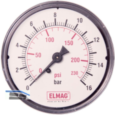 ELMAG Druckluft Manometer 63 mm 0 - 16 bar mit Au�engewinde hinten 1/4"