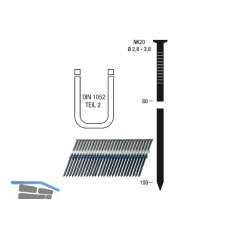 Nagelstreifen NK20 3,4 x 100 mm HBK blank geharzt Kunststoffgebunden 20 Grad