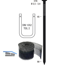 Nagelrollen C16 2,5 x 65 mm HBK blank geharzt Drahtgebunden 16 Grad