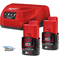 MILWAUKEE Akku-Starterset 2 x 12V / 2,0 Ah Stab-Akkus u. Ladeger�t