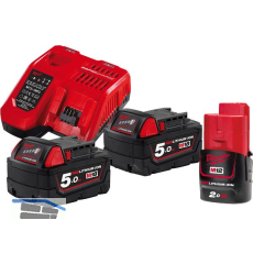 MILWAUKEE Akku-Starterset 2 x 18V / 5,0 Ah Schiebe-Akkus u. Ladeger�t M12-18 FC