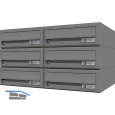 JU Hausbrieffachanlage 6-teilig, 600 x 330 x 380 mm, Stahl grau RAL 9007