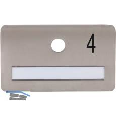SOLIDO Namensschild ohne Spion, Bohrung � 14, Edelstahl satiniert, Gravur Nr. 4