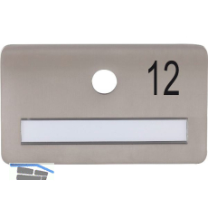 SOLIDO Namensschild ohne Spion, Bohrung � 14, Edelstahl satiniert, Gravur Nr. 12