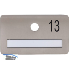 SOLIDO Namensschild ohne Spion, Bohrung � 14, Edelstahl satiniert, Gravur Nr. 13