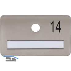 SOLIDO Namensschild ohne Spion, Bohrung � 14, Edelstahl satiniert, Gravur Nr. 14