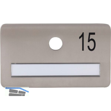 SOLIDO Namensschild ohne Spion, Bohrung � 14, Edelstahl satiniert, Gravur Nr. 15