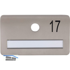 SOLIDO Namensschild ohne Spion, Bohrung � 14, Edelstahl satiniert, Gravur Nr. 17