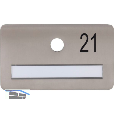 SOLIDO Namensschild ohne Spion, Bohrung � 14, Edelstahl satiniert, Gravur Nr. 21