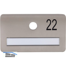 SOLIDO Namensschild ohne Spion, Bohrung � 14, Edelstahl satiniert, Gravur Nr. 22