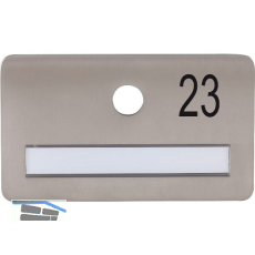SOLIDO Namensschild ohne Spion, Bohrung � 14, Edelstahl satiniert, Gravur Nr. 23