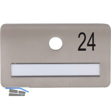 SOLIDO Namensschild ohne Spion, Bohrung � 14, Edelstahl satiniert, Gravur Nr. 24