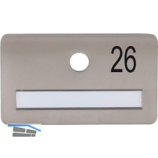 SOLIDO Namensschild ohne Spion, Bohrung � 14, Edelstahl satiniert, Gravur Nr. 26