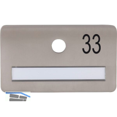 SOLIDO Namensschild ohne Spion, Bohrung � 14, Edelstahl satiniert, Gravur Nr. 33