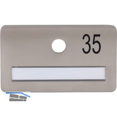 SOLIDO Namensschild ohne Spion, Bohrung � 14, Edelstahl satiniert, Gravur Nr. 35