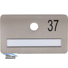 SOLIDO Namensschild ohne Spion, Bohrung � 14, Edelstahl satiniert, Gravur Nr. 37